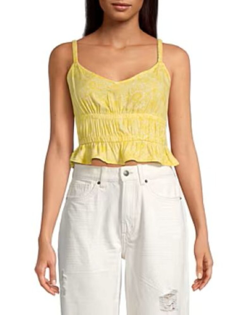 Arizona Junior's Yellow Floral Ruffle Peplum Crop Top Open Back Boho Size XL